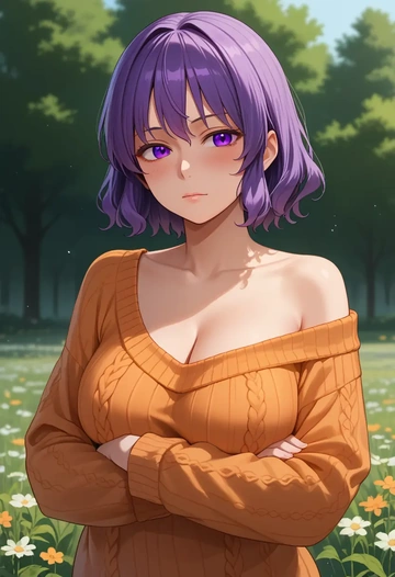 touhou,tsukumo_benben,orange,sweater  - AI generated anime art