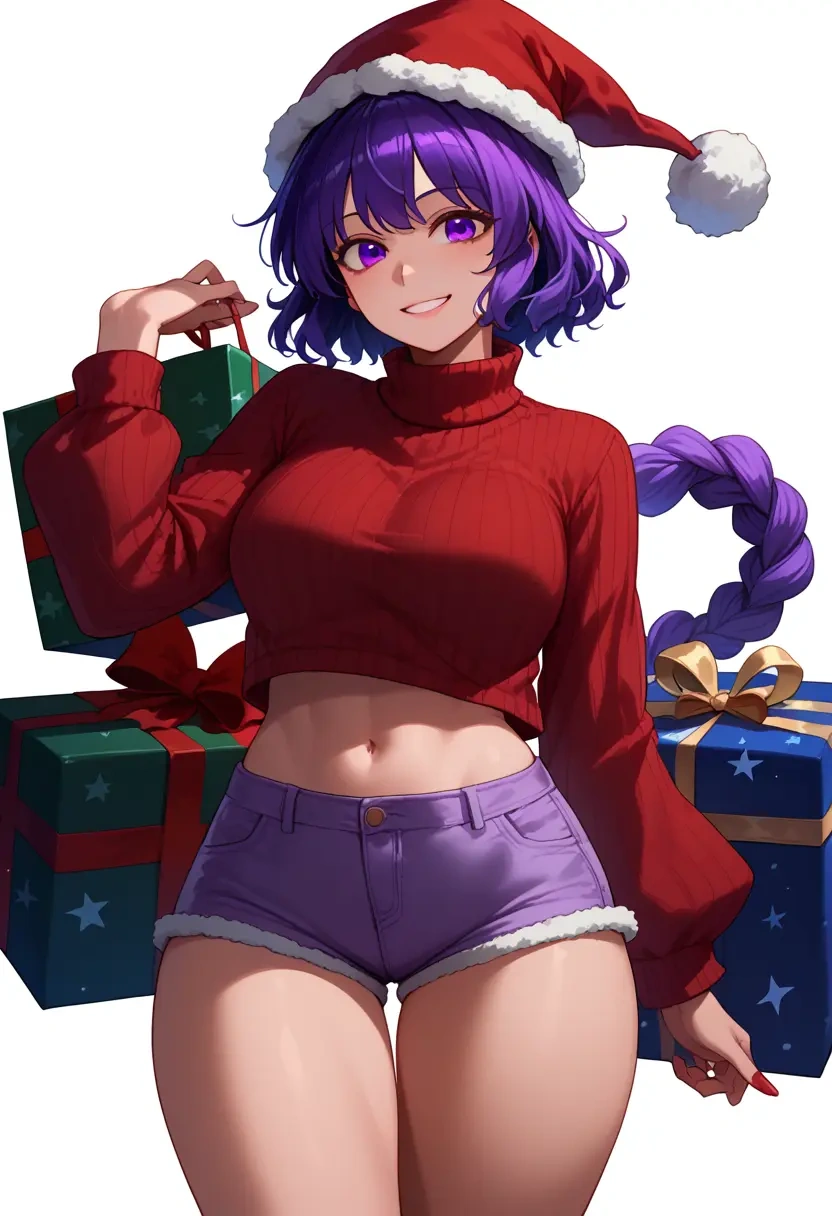 touhou,tsukumo_benben,Christmas,red velvet shorts,turtleneck sweater  - 