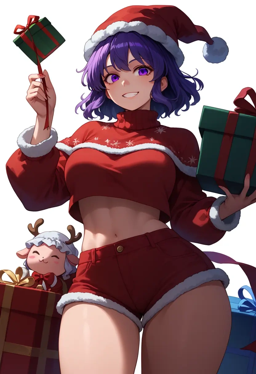 touhou,tsukumo_benben,Christmas,red velvet shorts,turtleneck sweater  - 