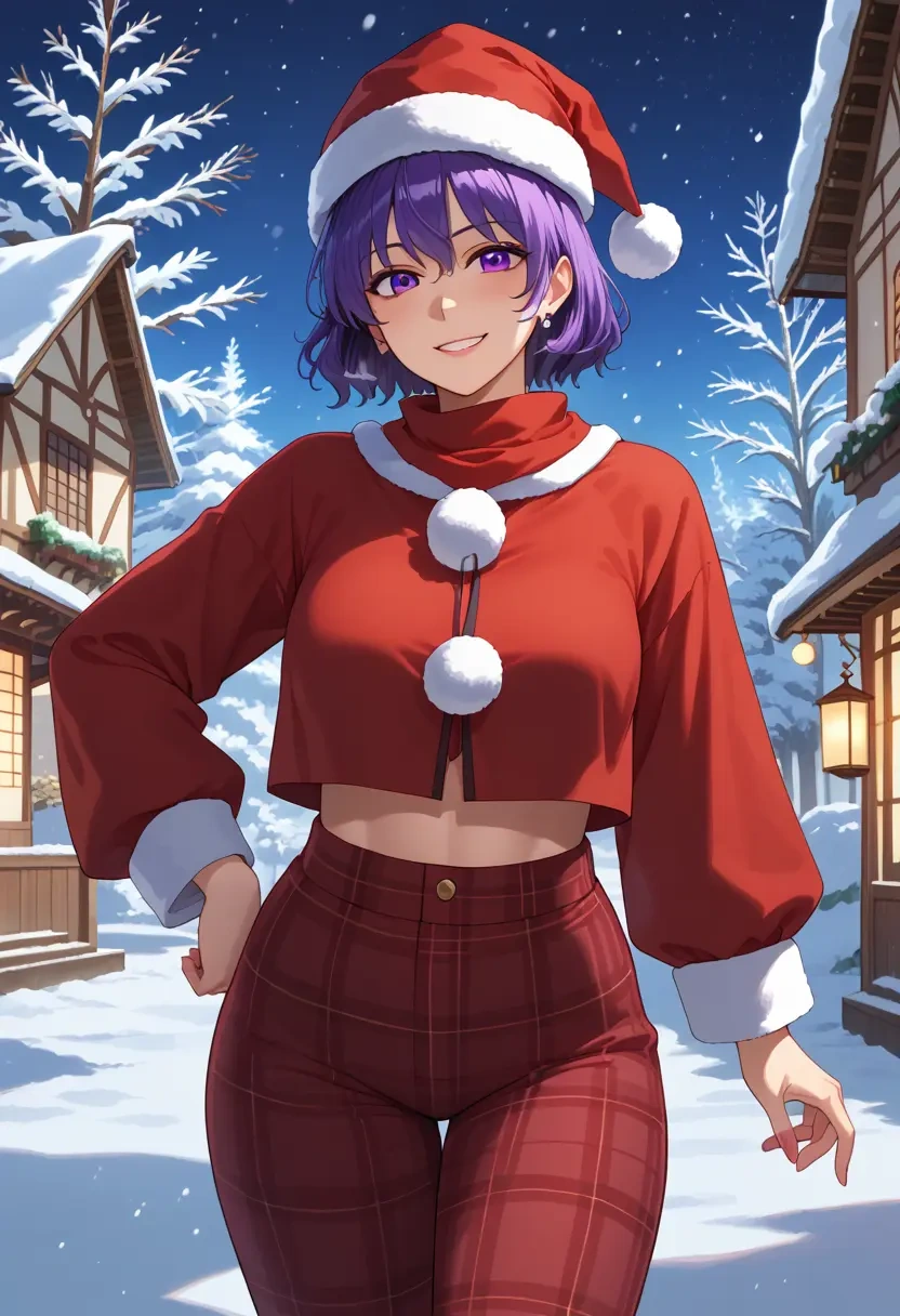 touhou,tsukumo_benben,Christmas,plaid trousers  - 