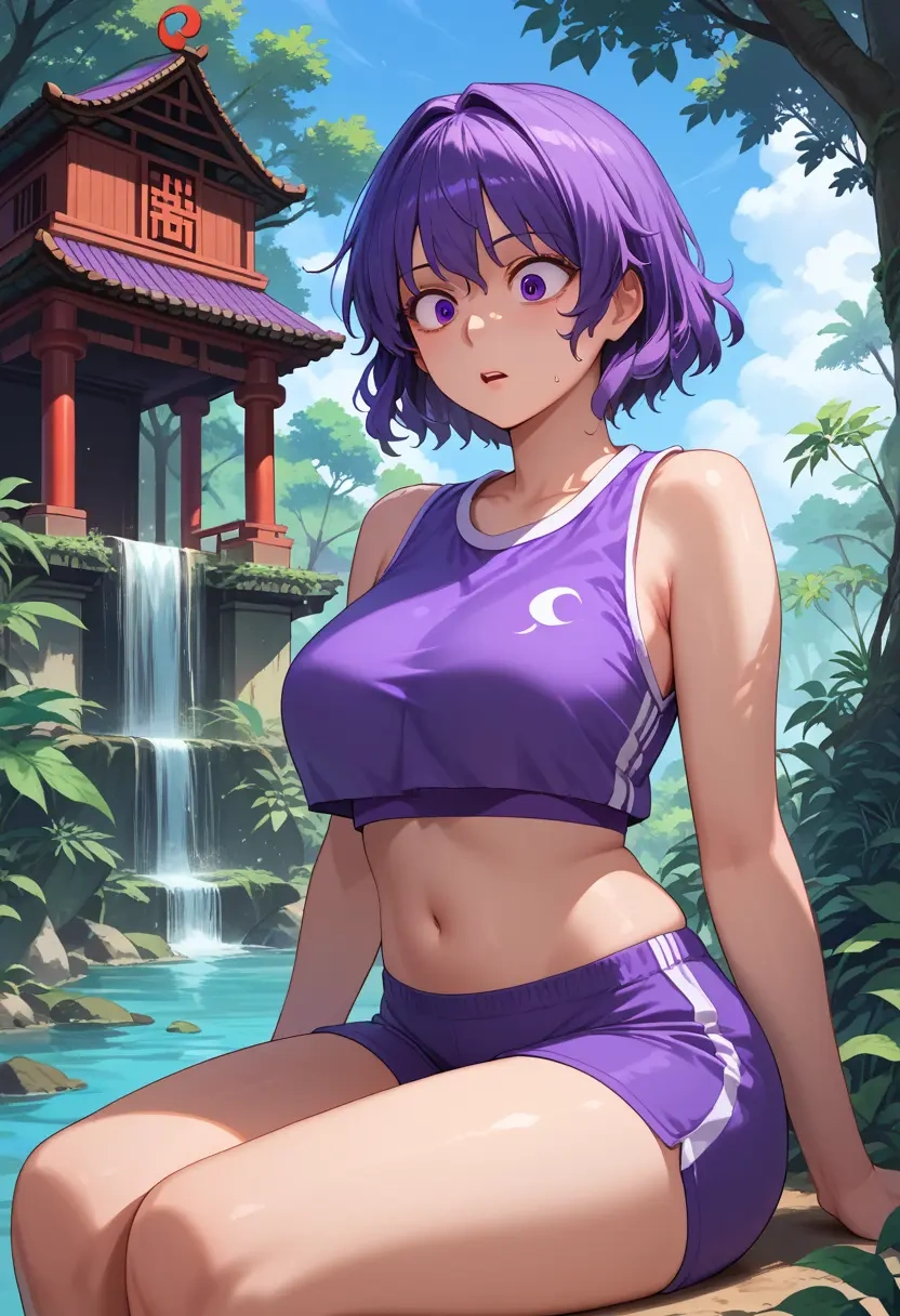 touhou,tsukumo_benben,sports crop,high-waisted shorts  - 