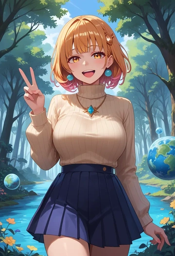 hololive,tsukumo_sana,skirt,pleated,turtleneck sweater  - AI generated anime art