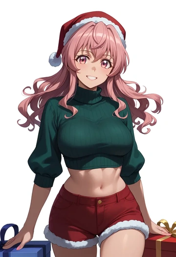 senki_zesshou_symphogear,tsukuyomi_shirabe,Christmas,red velvet shorts,turtleneck sweater  - AI generated anime art