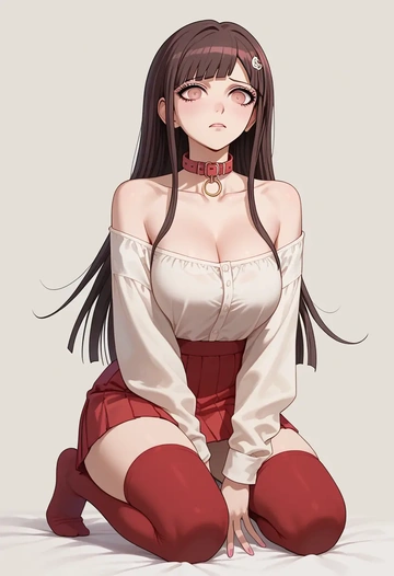 danganronpa_(series),tsumiki_mikan,collar,oversized,Thigh garters  - AI generated anime art