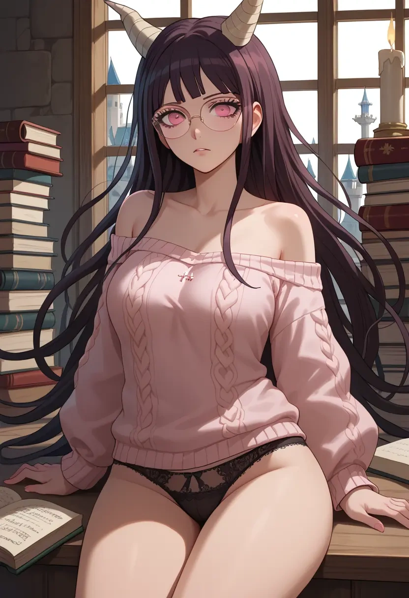 danganronpa_(series),tsumiki_mikan,sweater,panties,off-shoulder,glasses,sexy  - 