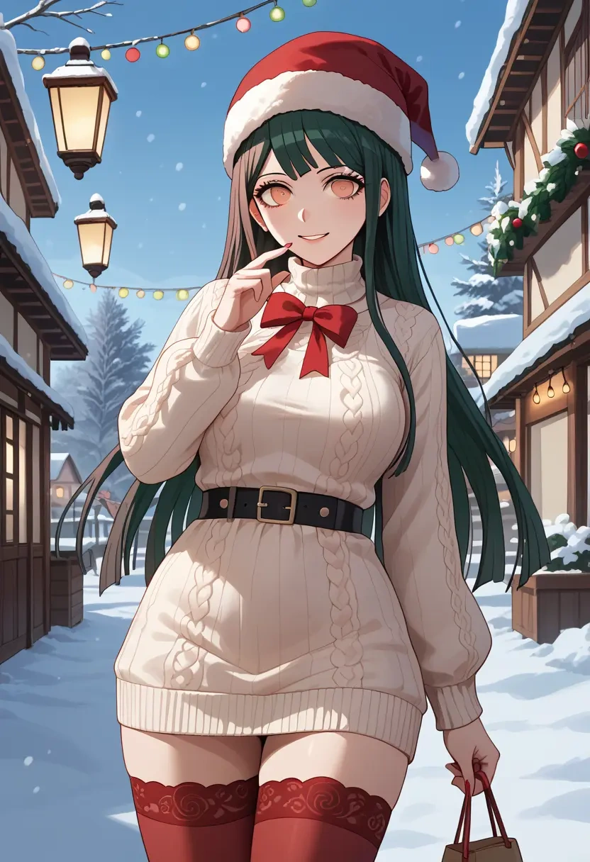 danganronpa_(series),tsumiki_mikan,Christmas,sweater dress,stockings  - 