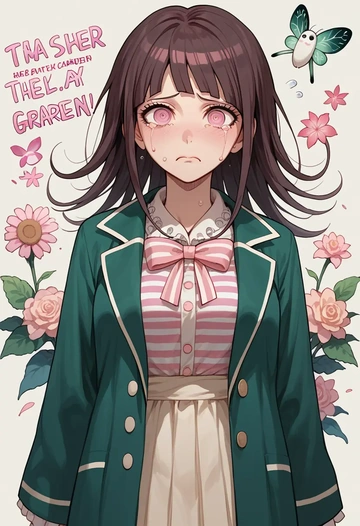 danganronpa_(series),tsumiki_mikan,striped graffiti blouse,dolphin shorts  - AI generated anime art