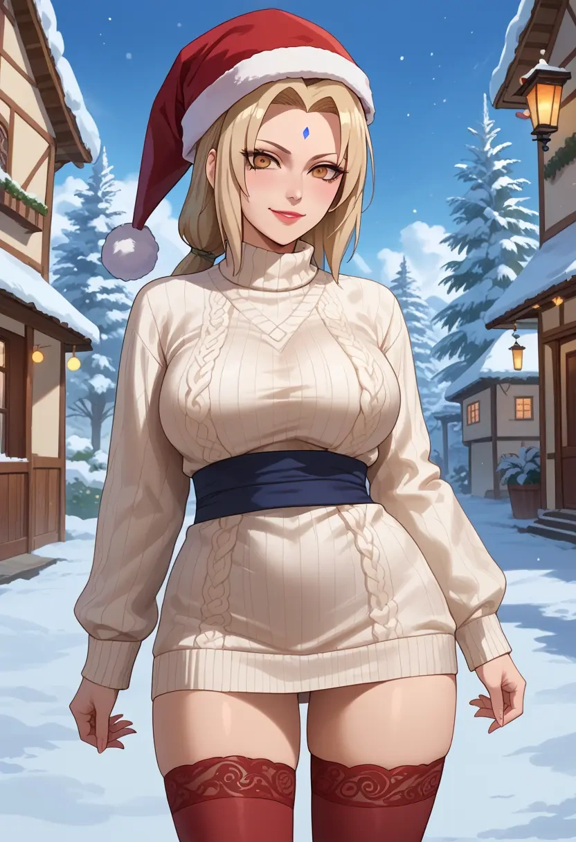 naruto_(series),tsunade_(naruto),Christmas,sweater dress,stockings  - 