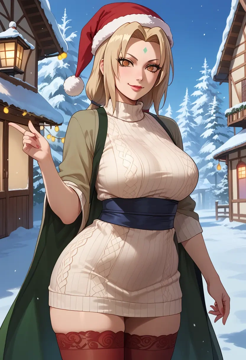 naruto_(series),tsunade_(naruto),Christmas,sweater dress,stockings  - 