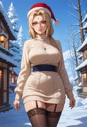 naruto_(series),tsunade_(naruto),sweater,stockings,Thigh garters  - AI generated anime art