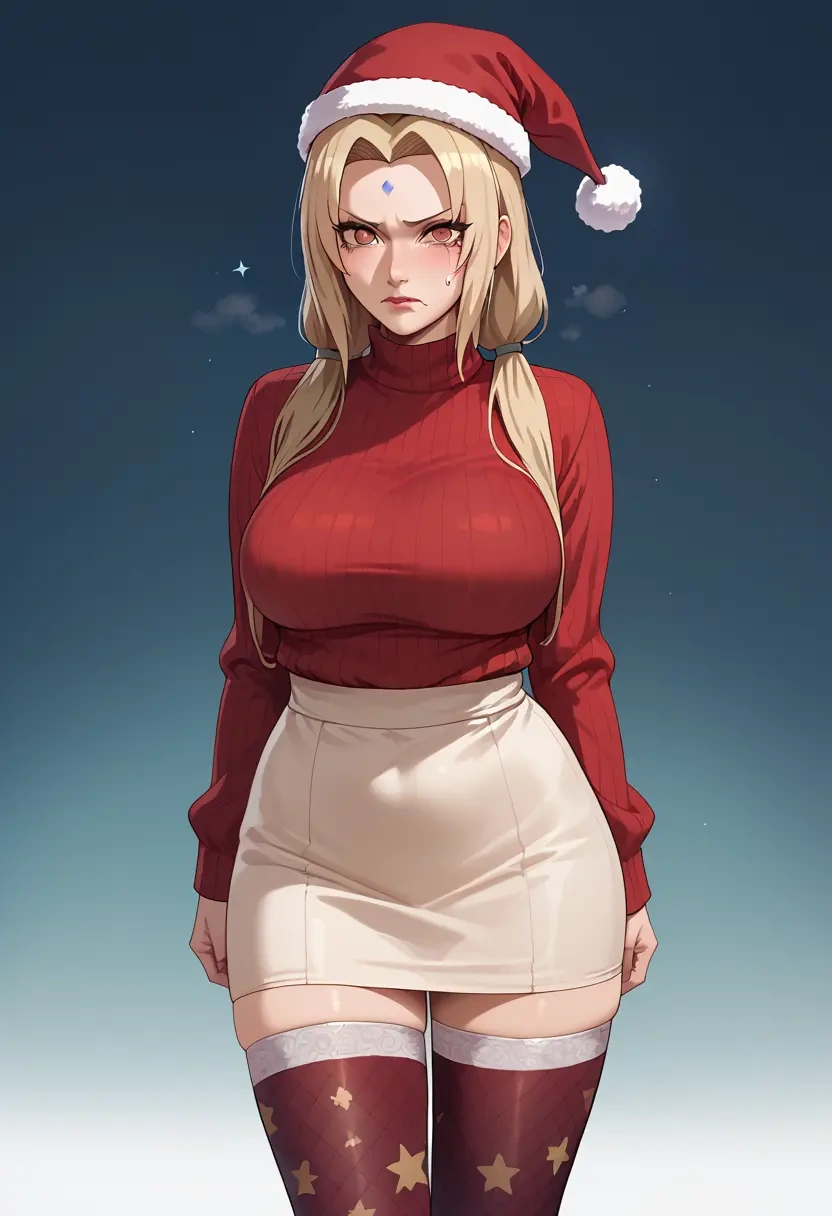 naruto_(series),tsunade_(naruto),Christmas,sweater dress,stockings  - 