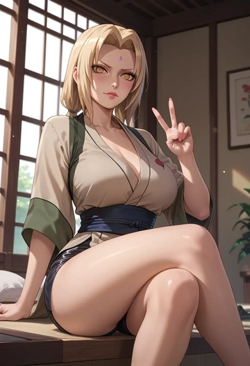 naruto_(series),tsunade_(naruto),leather,shorts  - AI generated anime art