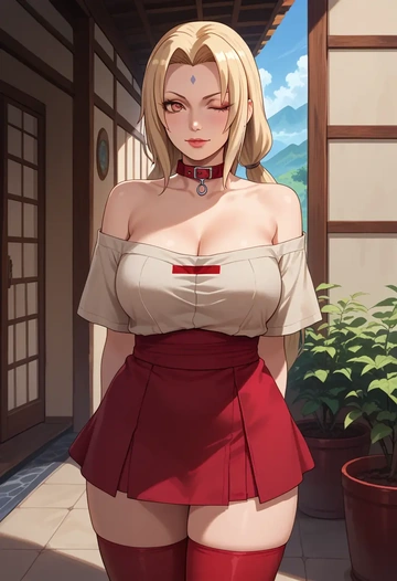 naruto_(series),tsunade_(naruto),collar,oversized,Thigh garters  - AI generated anime art