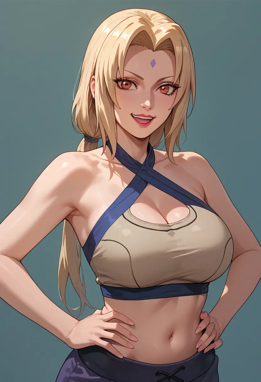 naruto_(series),tsunade_(naruto),halter top,track pants  - 