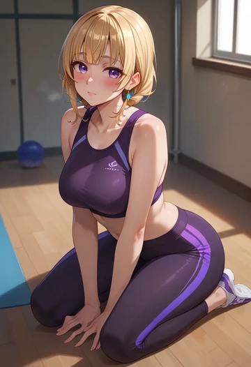 hololive,tsunomaki_watame,yoga shorts, bra  - AI generated anime art