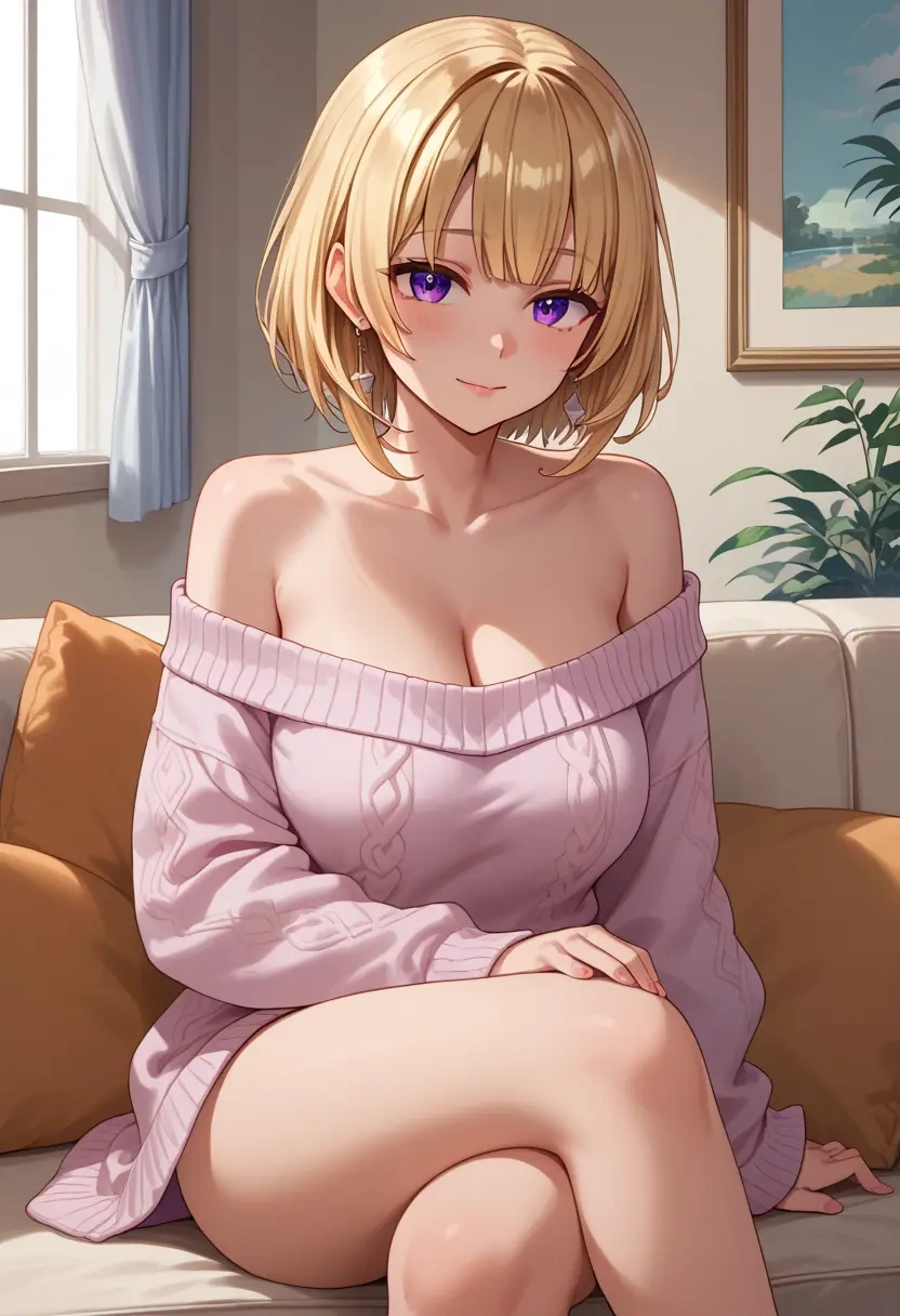 hololive,tsunomaki_watame,off-shoulder,sweater  - 