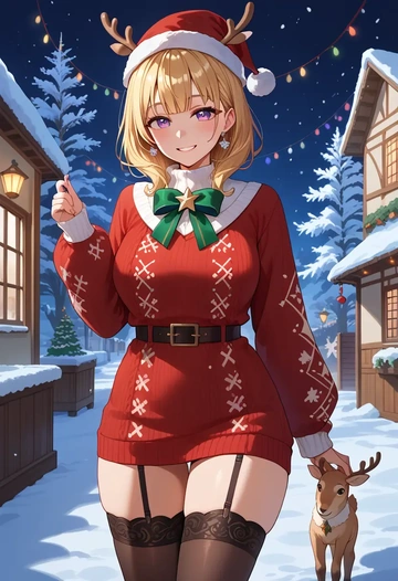 hololive,tsunomaki_watame,sweater,stockings,Thigh garters  - AI generated anime art