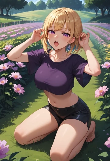 hololive,tsunomaki_watame,leather,shorts,crop top  - AI generated anime art