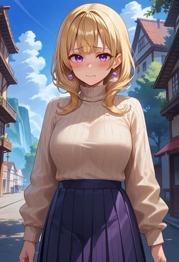 hololive,tsunomaki_watame,skirt,pleated,turtleneck sweater  - AI generated anime art