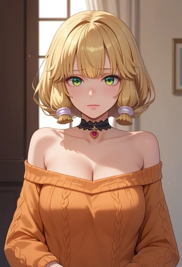 voiceroid,tsurumaki_maki,orange,sweater,choker  - AI generated anime art