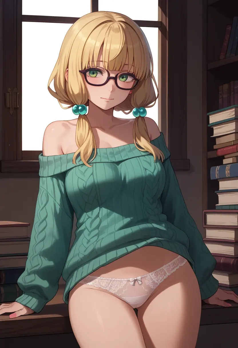 voiceroid,tsurumaki_maki,off-shoulder,panties,glasses,sweater  - 