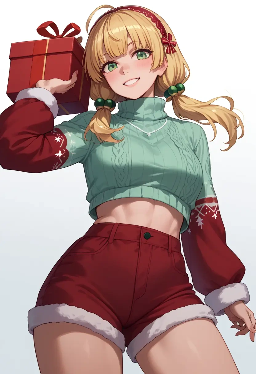 voiceroid,tsurumaki_maki,Christmas,red velvet shorts,turtleneck sweater  - 