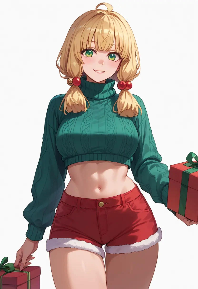 voiceroid,tsurumaki_maki,Christmas,red velvet shorts,turtleneck sweater  - 