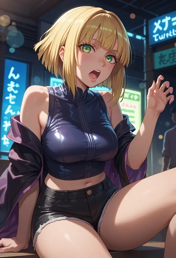 voiceroid,tsurumaki_maki,leather,shorts  - AI generated anime art