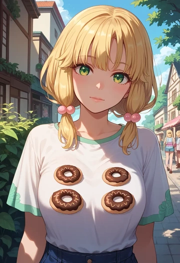 voiceroid,tsurumaki_maki,pop art shirt,dolphin shorts  - AI generated anime art