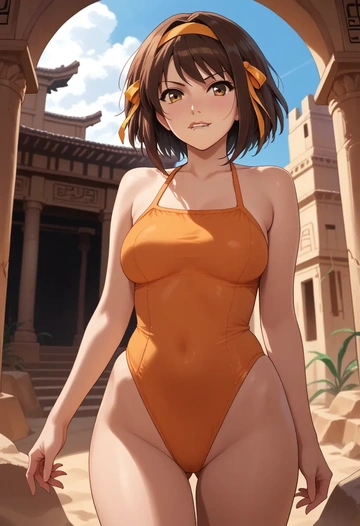 suzumiya_haruhi_no_yuuutsu,tsuruya,swimsuit,sexy  - AI generated anime art