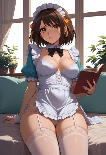 suzumiya_haruhi_no_yuuutsu,tsuruya,maid, sexy, stockings,panties  - AI generated anime art