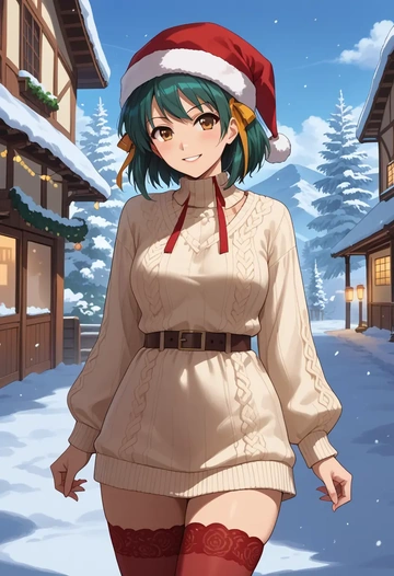 suzumiya_haruhi_no_yuuutsu,tsuruya,Christmas,sweater dress,stockings  - AI generated anime art