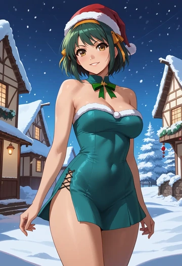 suzumiya_haruhi_no_yuuutsu,tsuruya,Christmas,dress  - AI generated anime art