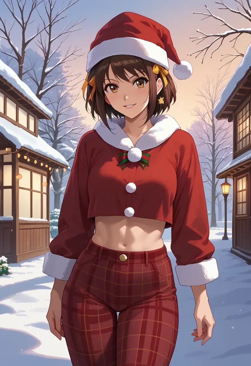 suzumiya_haruhi_no_yuuutsu,tsuruya,Christmas,plaid trousers  - 