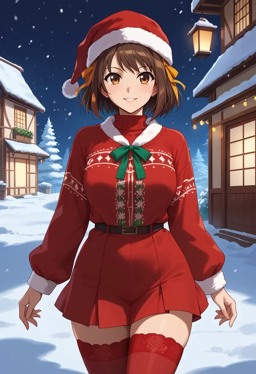 suzumiya_haruhi_no_yuuutsu,tsuruya,Christmas,sweater dress,stockings  - 