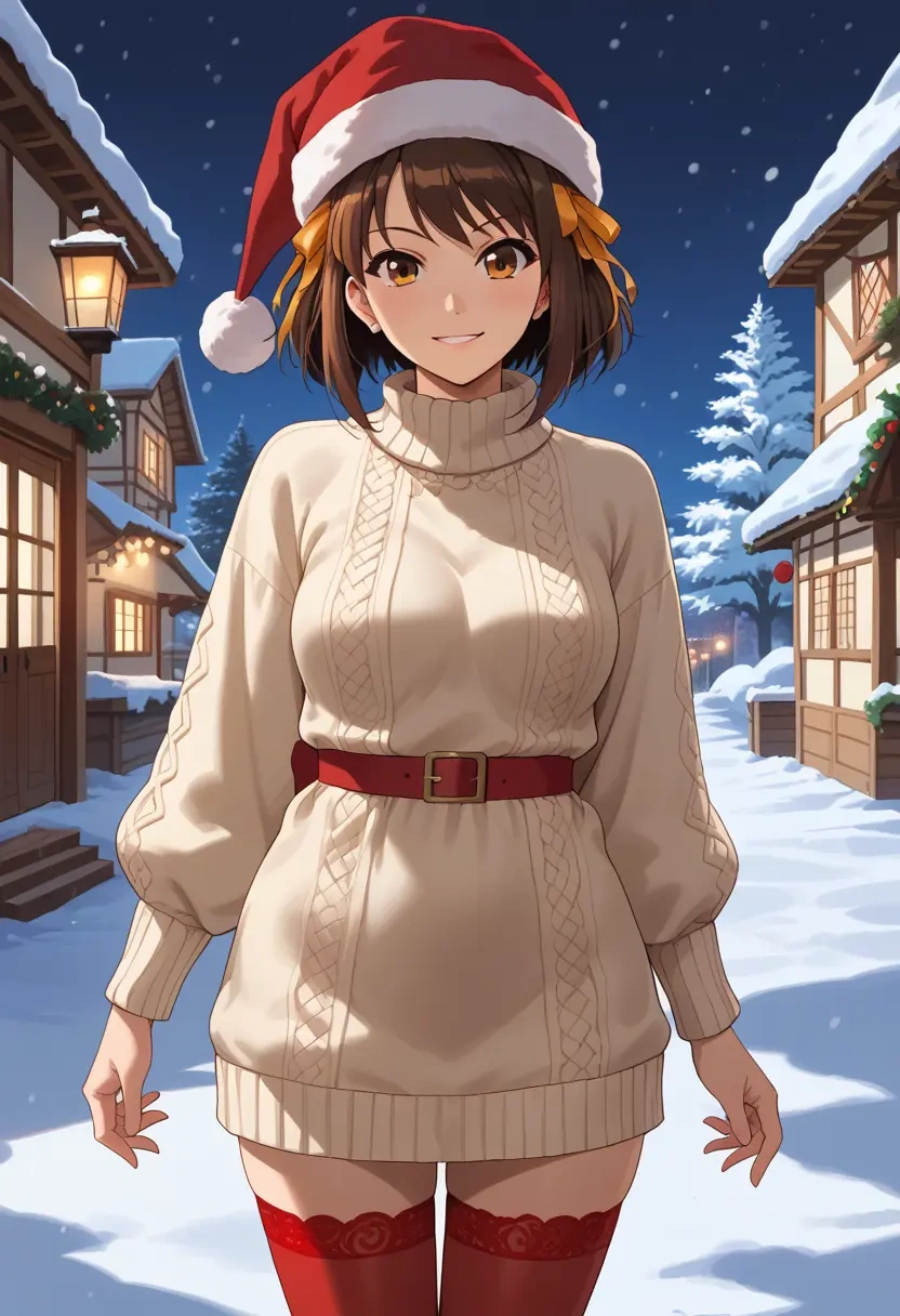 suzumiya_haruhi_no_yuuutsu,tsuruya,Christmas,sweater dress,stockings  - 