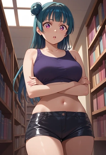 love_live,tsushima_yoshiko,leather,shorts,crop top  - AI generated anime art