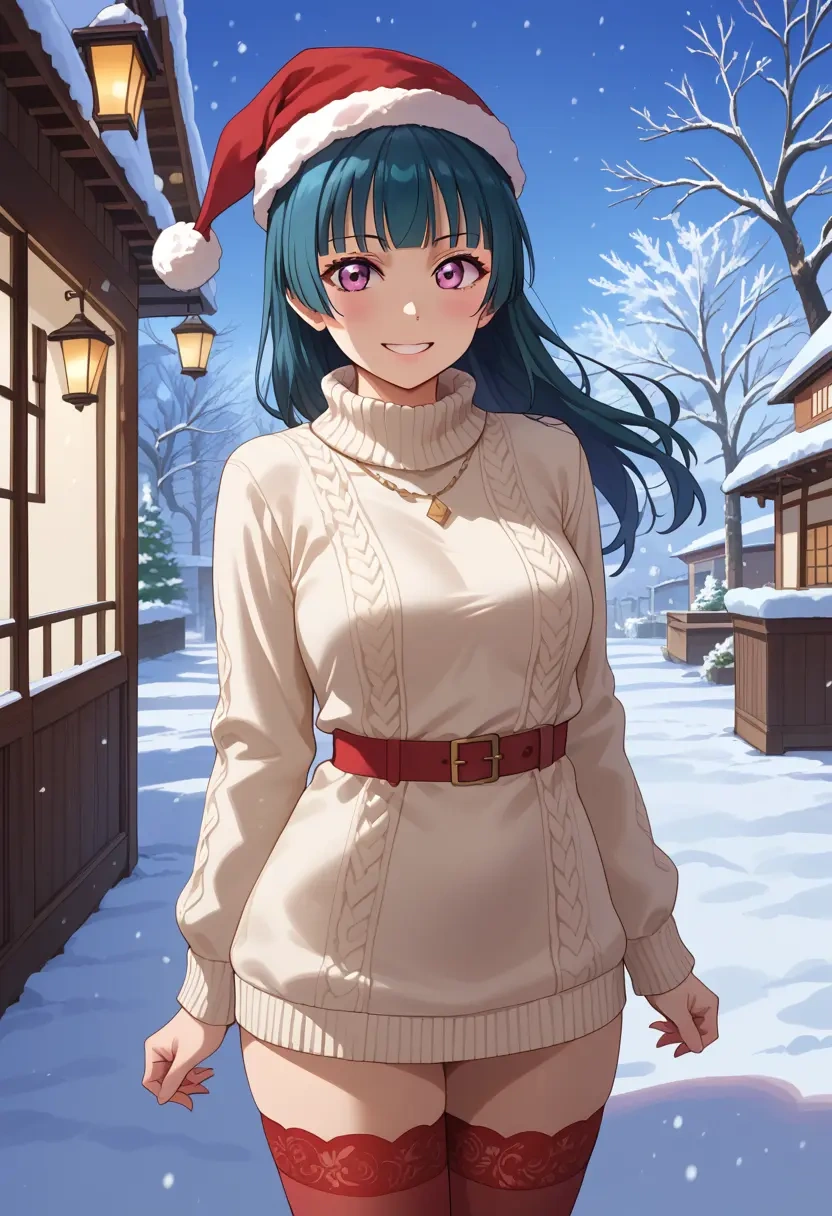 love_live,tsushima_yoshiko,Christmas,sweater dress,stockings  - 