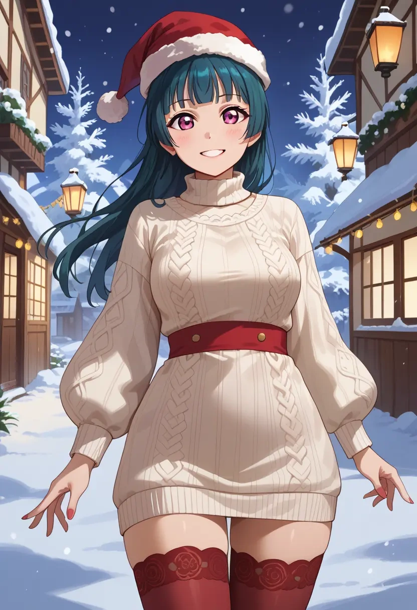 love_live,tsushima_yoshiko,Christmas,sweater dress,stockings  - 