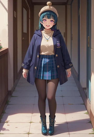 love_live,tsushima_yoshiko,winter,student uniform,hooded coat  - AI generated anime art