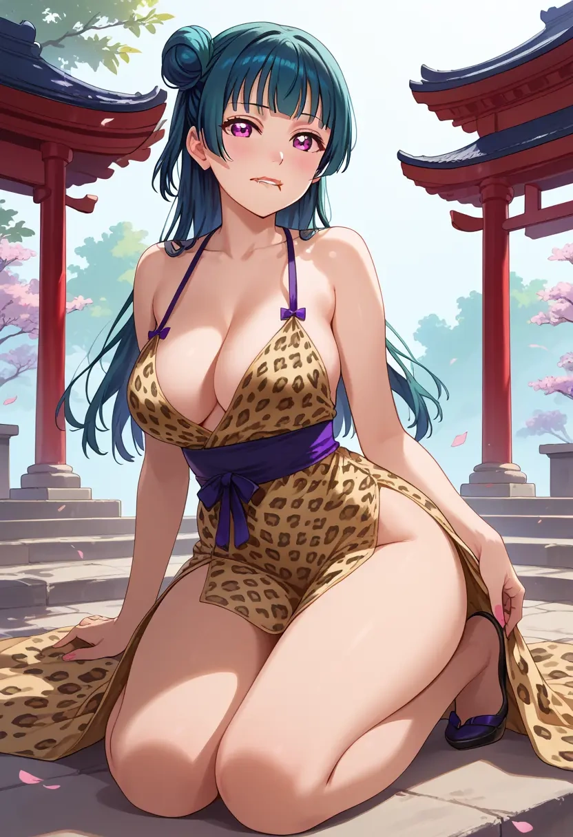 love_live,tsushima_yoshiko,leopard print,silk slip dress  - 