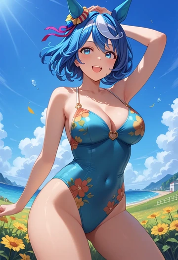 umamusume,twin_turbo_(umamusume),swimsuit,floral print  - AI generated anime art