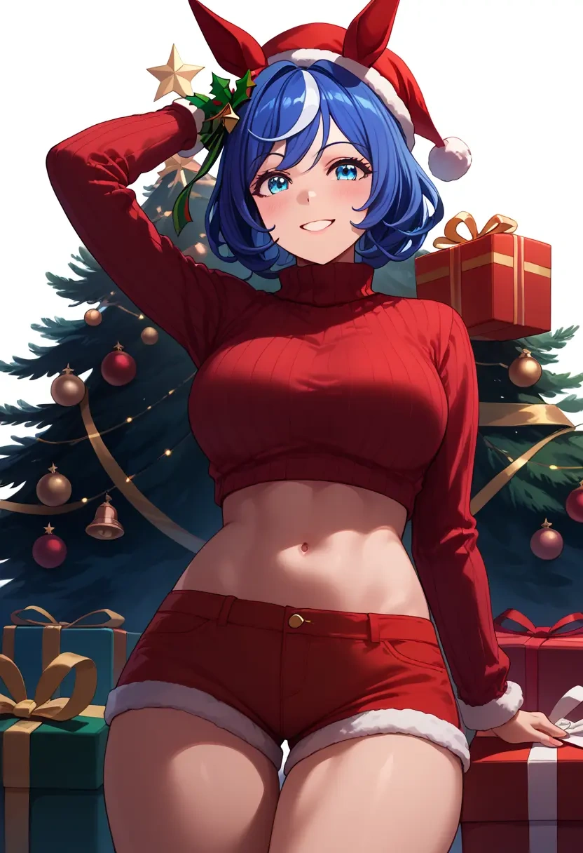 umamusume,twin_turbo_(umamusume),Christmas,red velvet shorts,turtleneck sweater  - 