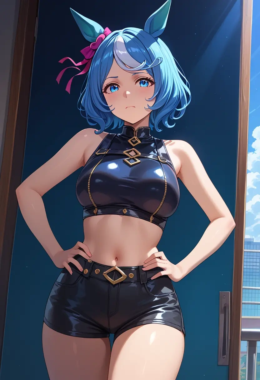 umamusume,twin_turbo_(umamusume),leather,shorts,crop top  - 