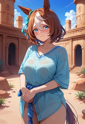 umamusume,twin_turbo_(umamusume),tie-dye shirt,dolphin shorts  - AI generated anime art