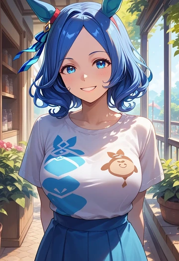 umamusume,twin_turbo_(umamusume),handwritten script shirt,dolphin shorts  - AI generated anime art