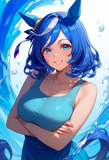 umamusume,twin_turbo_(umamusume),abstract print tank,dolphin shorts  - AI generated anime art