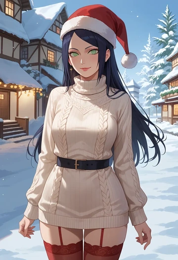 naruto_(series),uchiha_sasuke,Christmas,sweater dress,stockings  - AI generated anime art