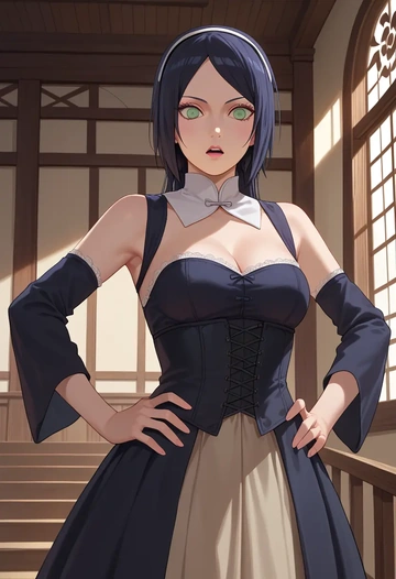 naruto_(series),uchiha_sasuke,corset,bustier,long tulle skirt  - AI generated anime art