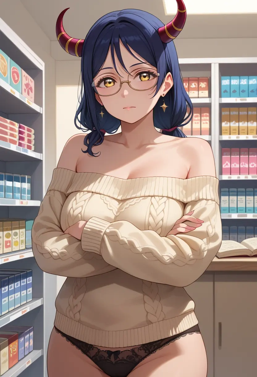 love_live,uehara_ayumu,sweater,panties,off-shoulder,glasses,sexy  - 